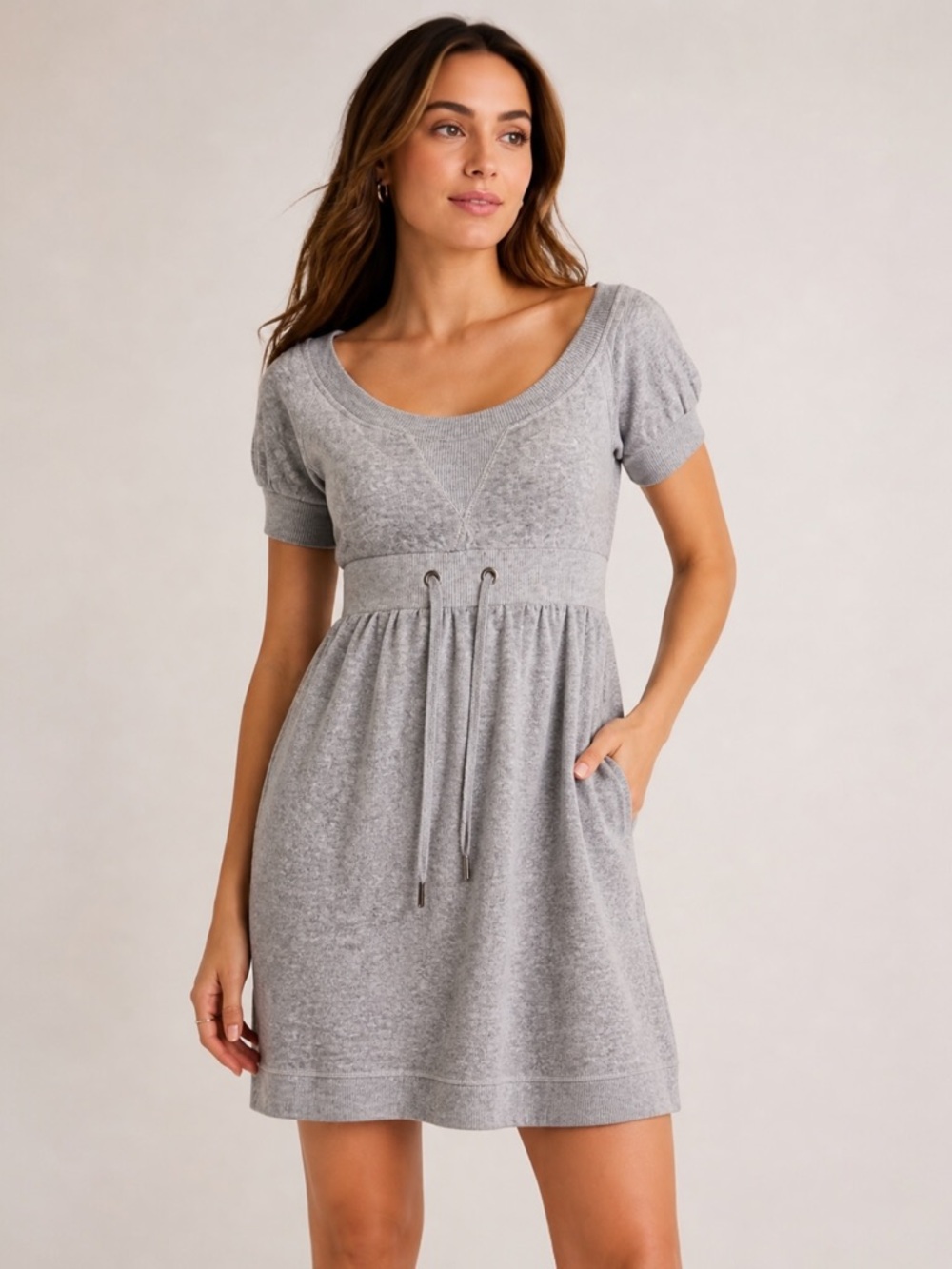 Juicy Couture Gray Velour Tee Cotton Blend Mini Dress Petite Y2K Made in USA